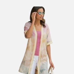 Soft Surroundings Rio Vista Cotton Cardigan Kimono Pastel Metallic Gold Sz small